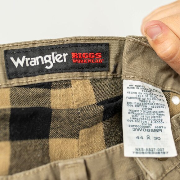 Wrangler Riggs Workwear Flannel Lined Pant Khaki Carpenter Mens Size 44x30 - Picture 6 of 6